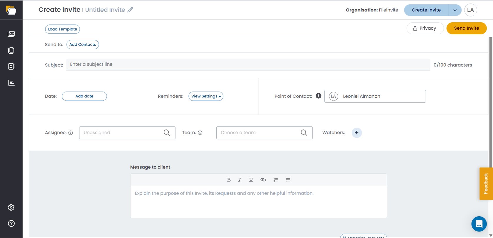 Utcom Invite Creating and Sending an Invite